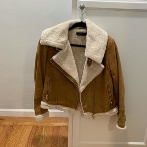 Zara Tan Suede and Sherpa Motorcycle Style Jacket